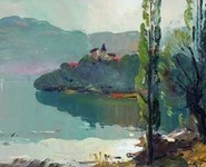 Tableau du lac du Bourget en Savoie de l'artiste peintre Lucien Poignant